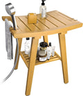 Waterproof Bamboo Shower Bench with 2-Tier Storage Shelf - LEJANEOYE