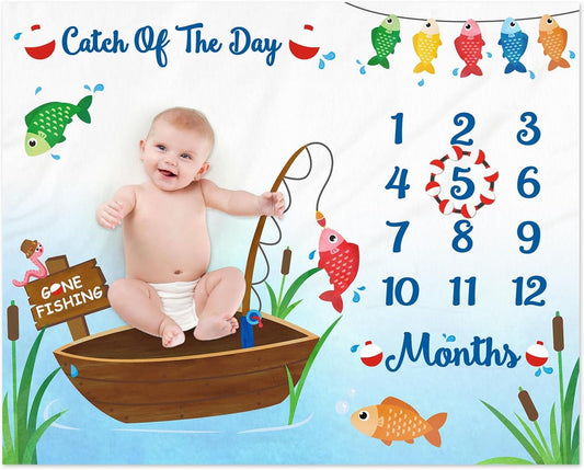 Fishing Baby Milestone Blanket - Capture Monthly Memories!