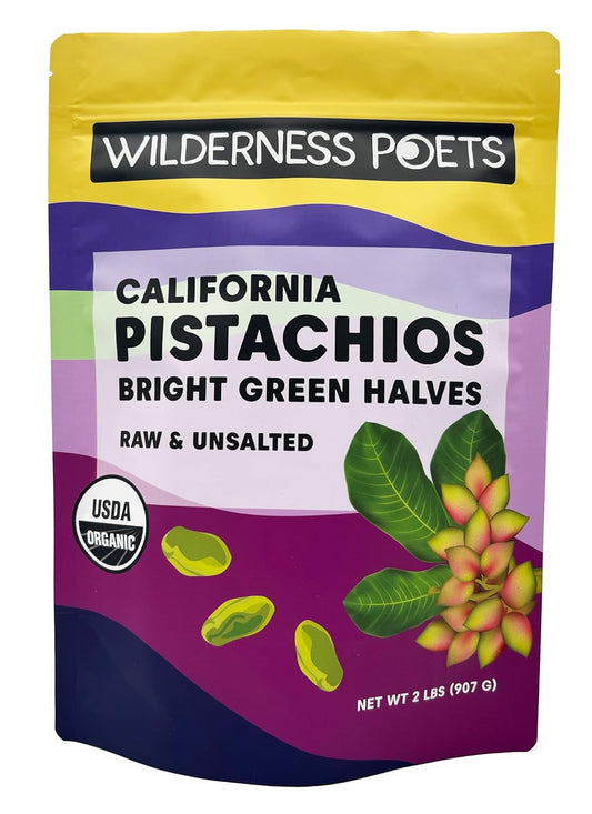 Organic Pistachios - Bright Green Nut Halves, No Salt, 2 Pound