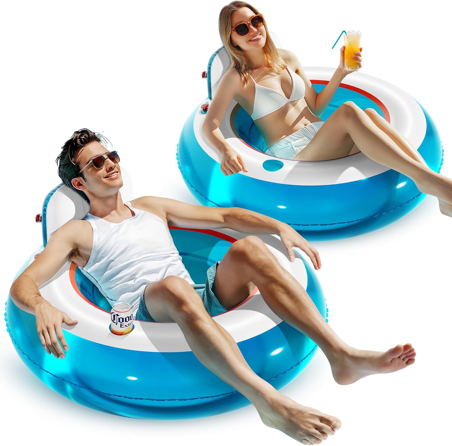QPAU Inflatable Pool Float 2 Pack with Backrest & Armrest