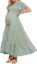 Swiss Dot Smocked Maternity Dress - Boho Maxi for Photoshoots