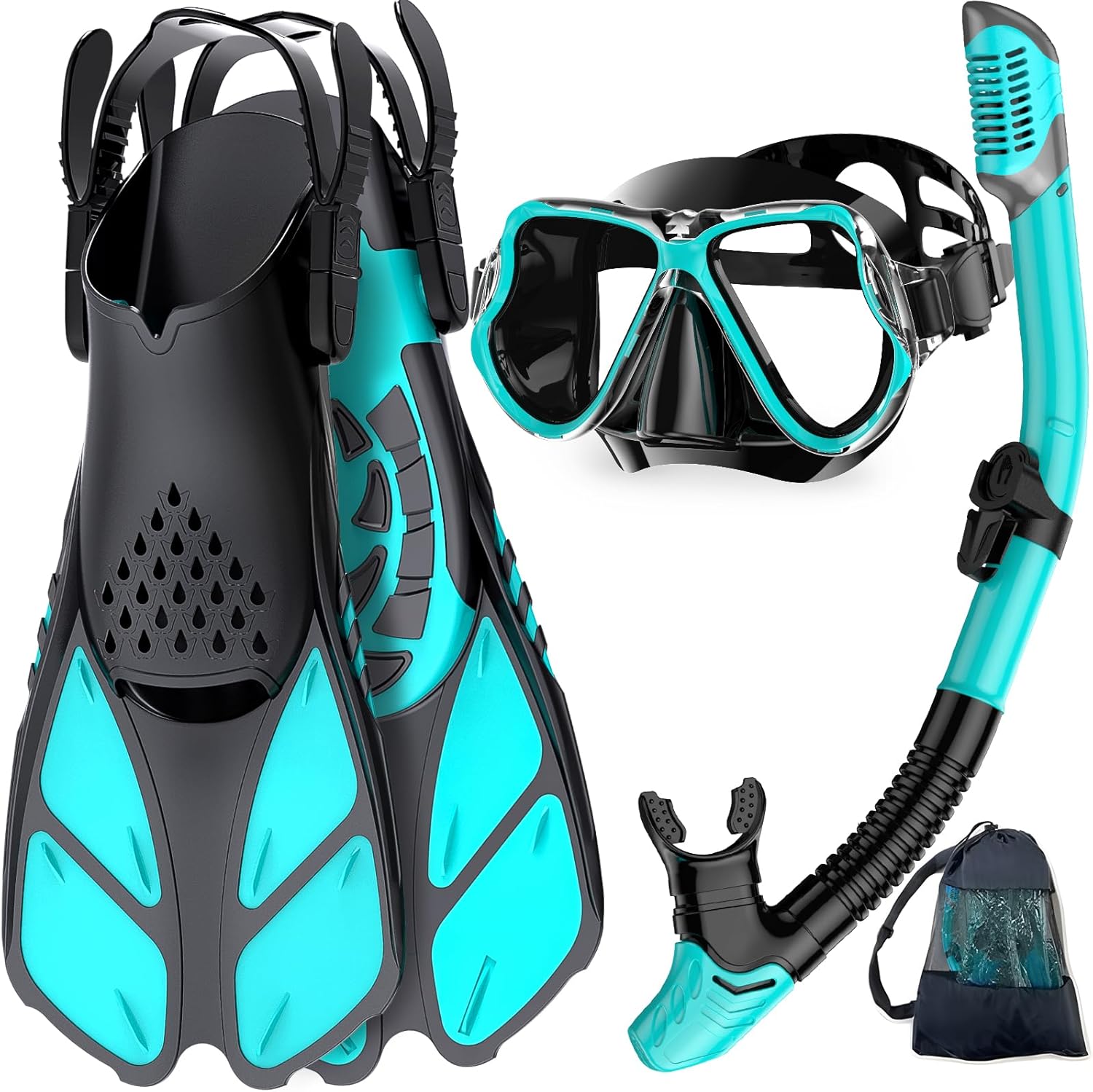 Zenoplige Snorkel Set: Panoramic View Mask, Anti-Fog, Adjustable Flippers