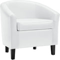 White Leather Barrel Chair - Comfortable Faux Leather Accent Chair