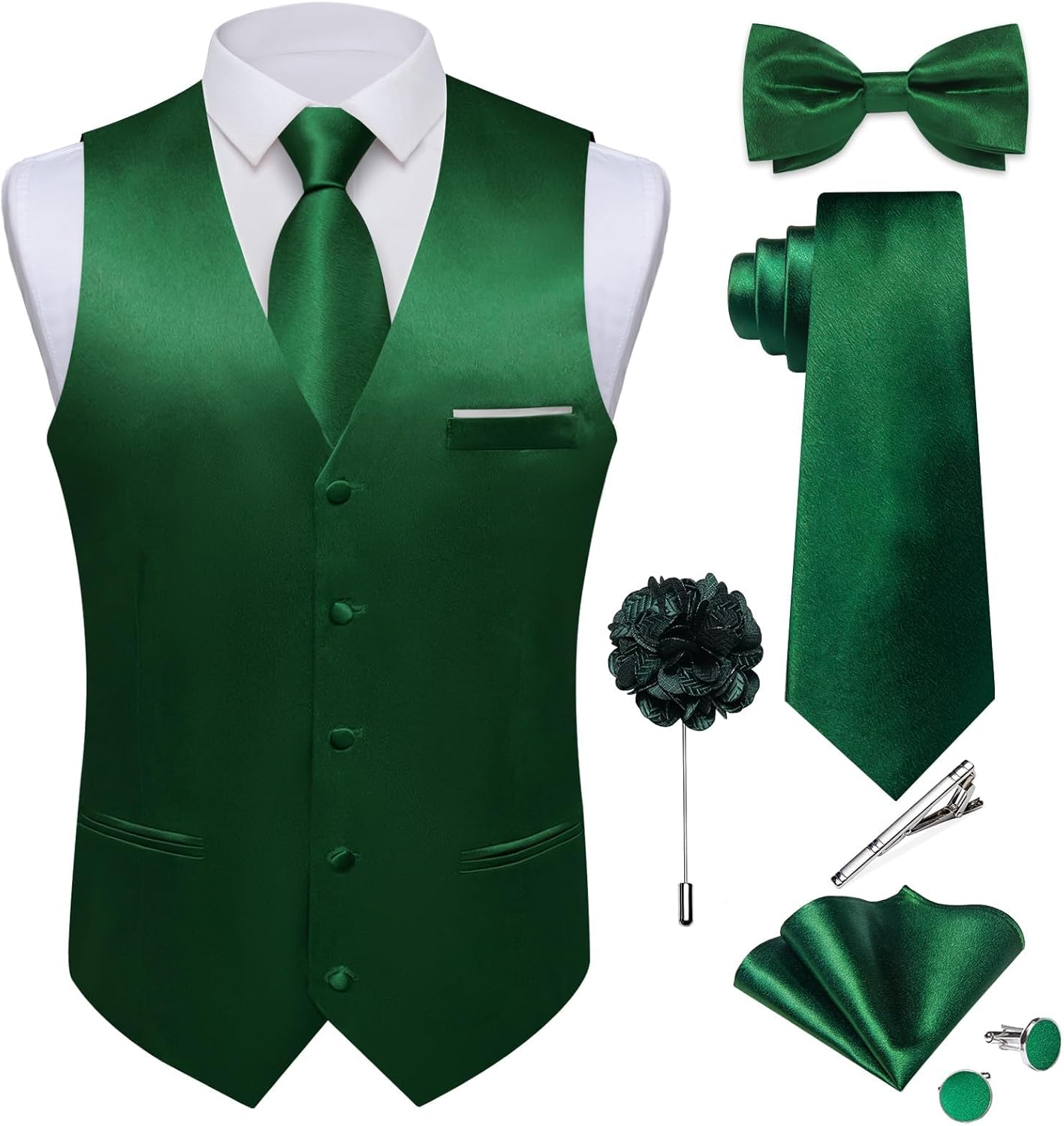 DiBanGu Mens Satin Suit Vest and Tie Set for Formal Occasions