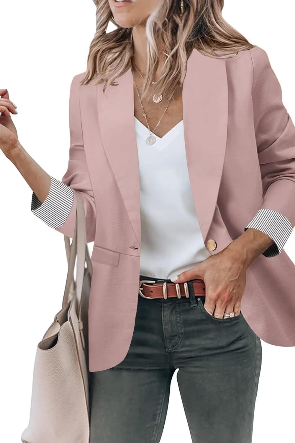 Genhoo Blazer Jackets for Women Open Front Long Sleeve Work