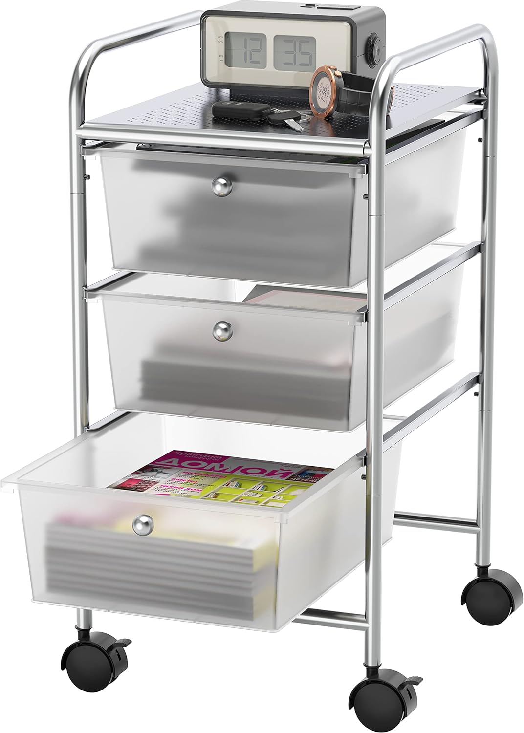 Utility Cart with 3 Drawers for Craft Storage and Organization