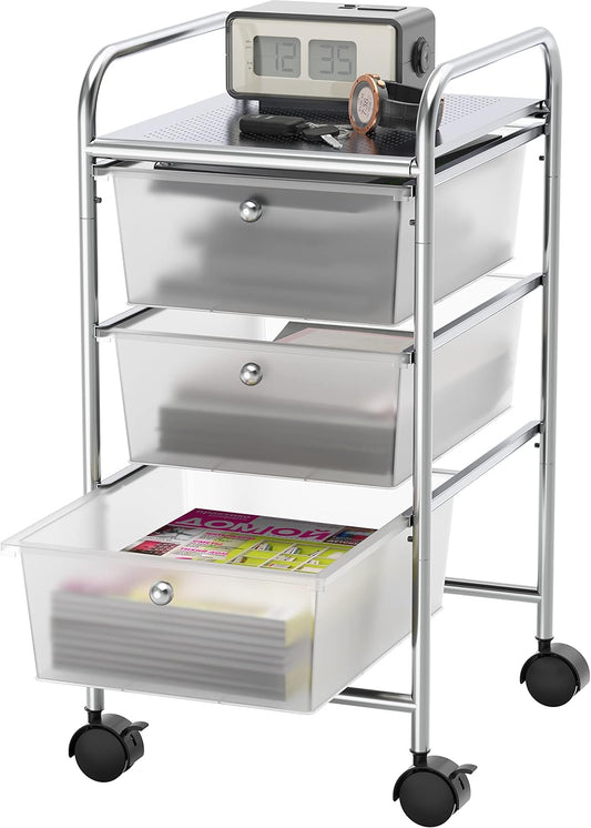 Utility Cart with 3 Drawers for Craft Storage and Organization