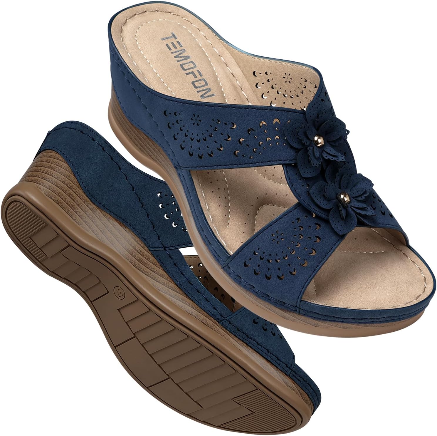 TEMOFON Womens Wedge Sandals: Comfortable Summer Slip-ons