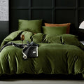 Olive Green Velvet Duvet Cover Queen Size - Ultra Soft Luxury