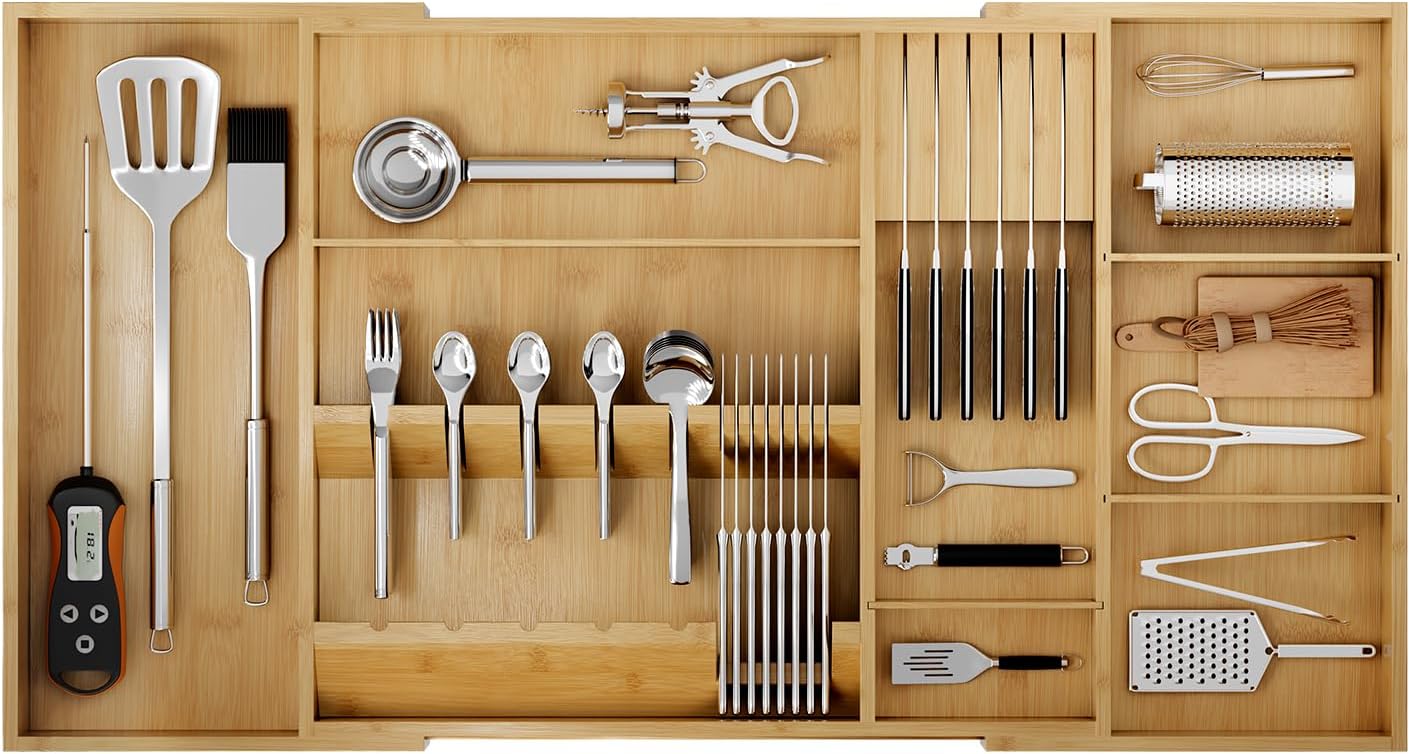 Bamboo Silverware Drawer Organizer for Efficient Kitchen Storage