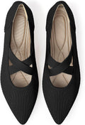 Women's Pointed Toe Knit Flats with Strap - Washable Comfort