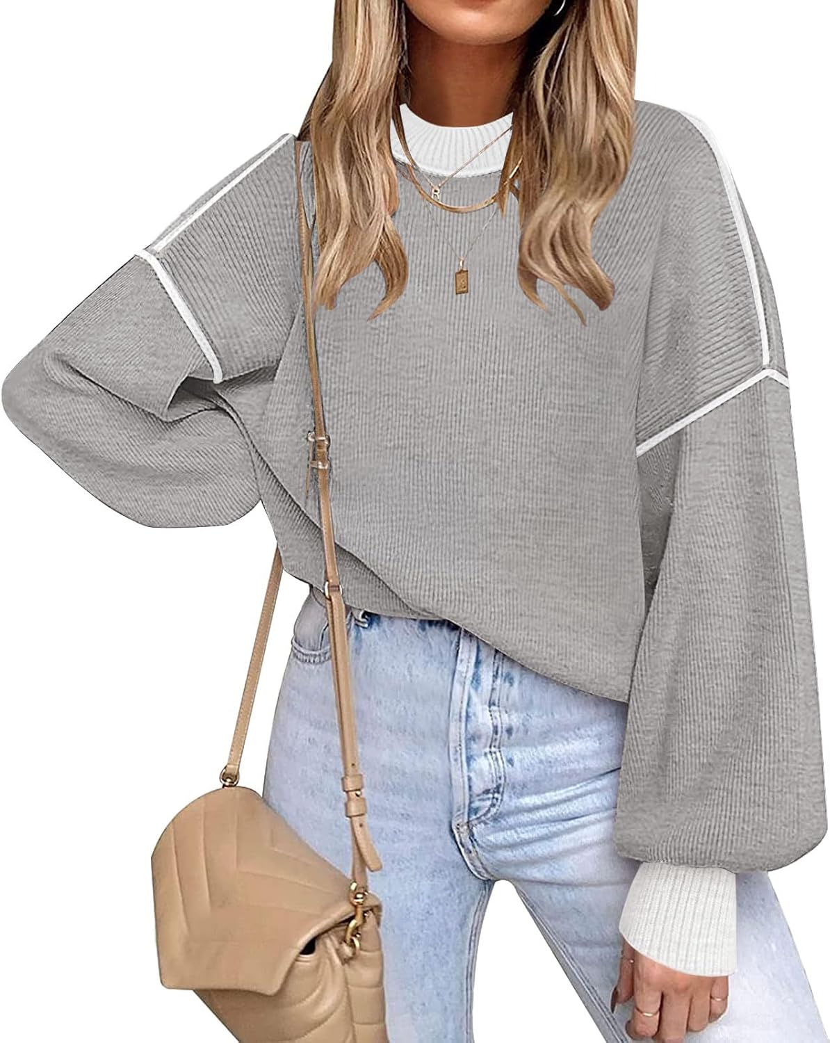 ETCYY Womens Sweaters Fall 2025 Batwing Long Sleeve Knit Tops