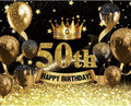 50th Happy Birthday Backdrop for Photography - Black Gold Glitter