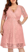 Women's Plus Size Lace Wrap V Neck Knee Length Dress (Style F7ZK)