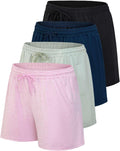 Womens Athletic Dry-Fit Lounge Shorts 4-Pack - Zipper Pockets Jewelry