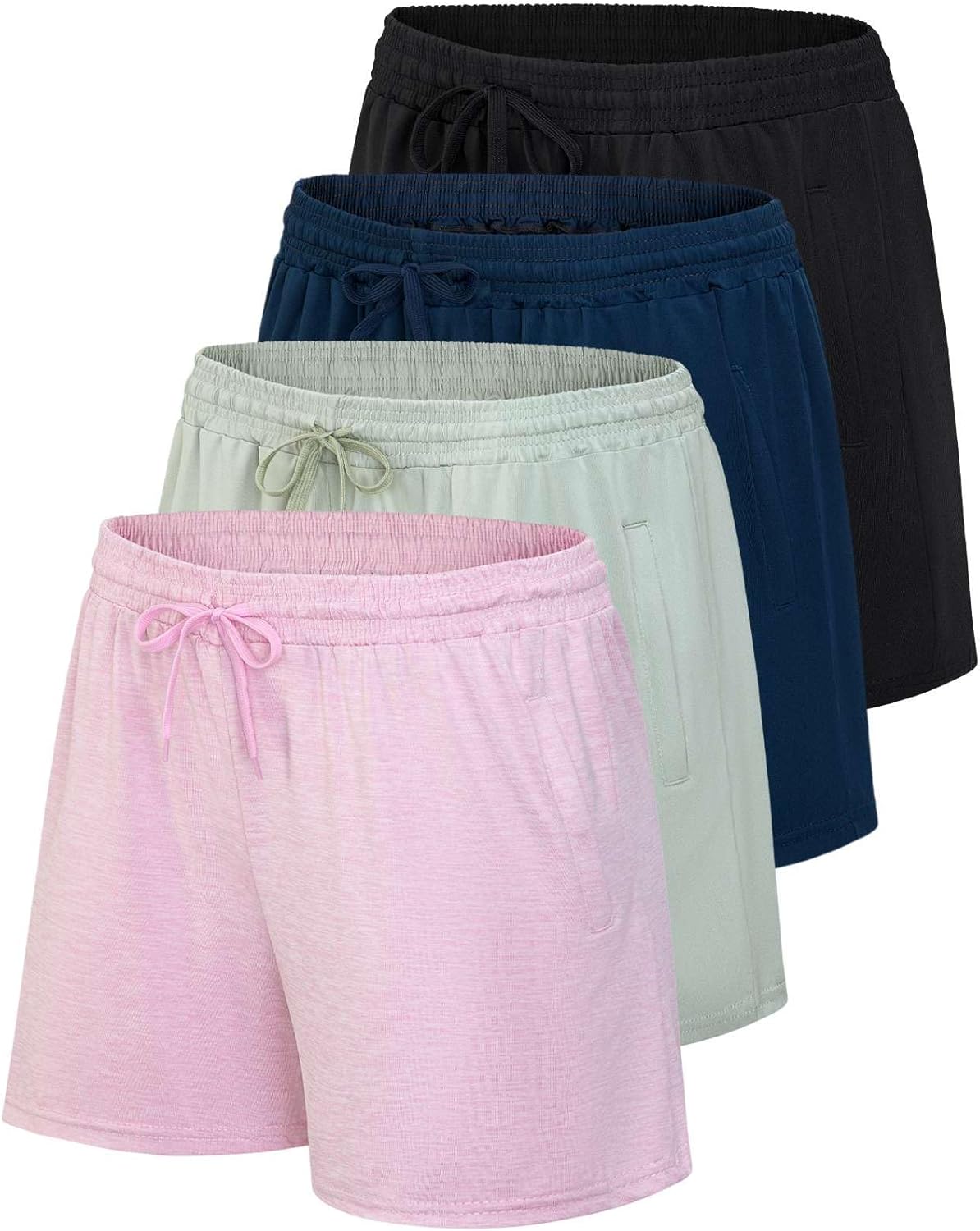 Real Essentials Womens Athletic Dry-Fit Lounge Shorts 4 Pack
