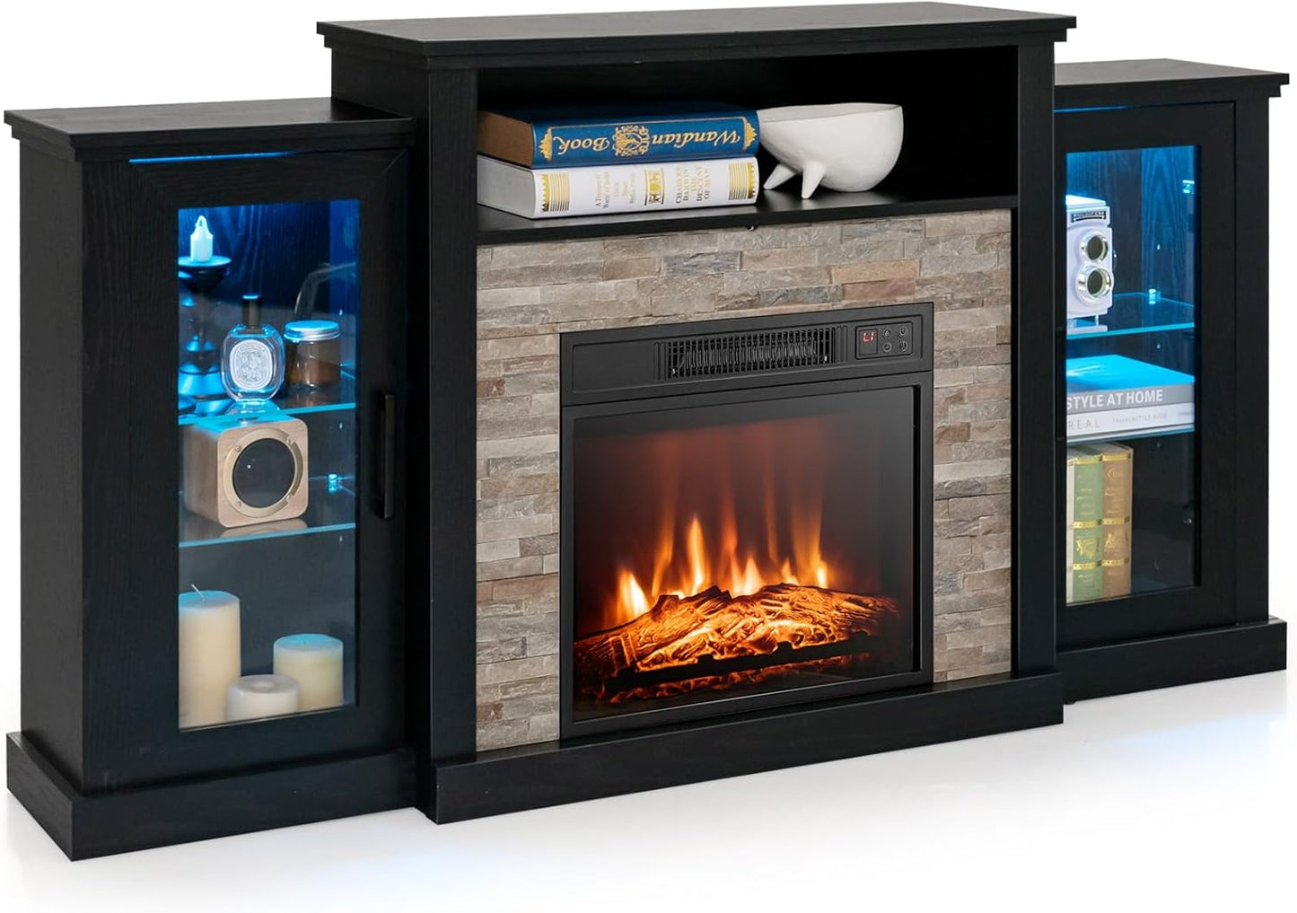 Tangkula Electric Fireplace TV Stand - 16-Color LED Lights