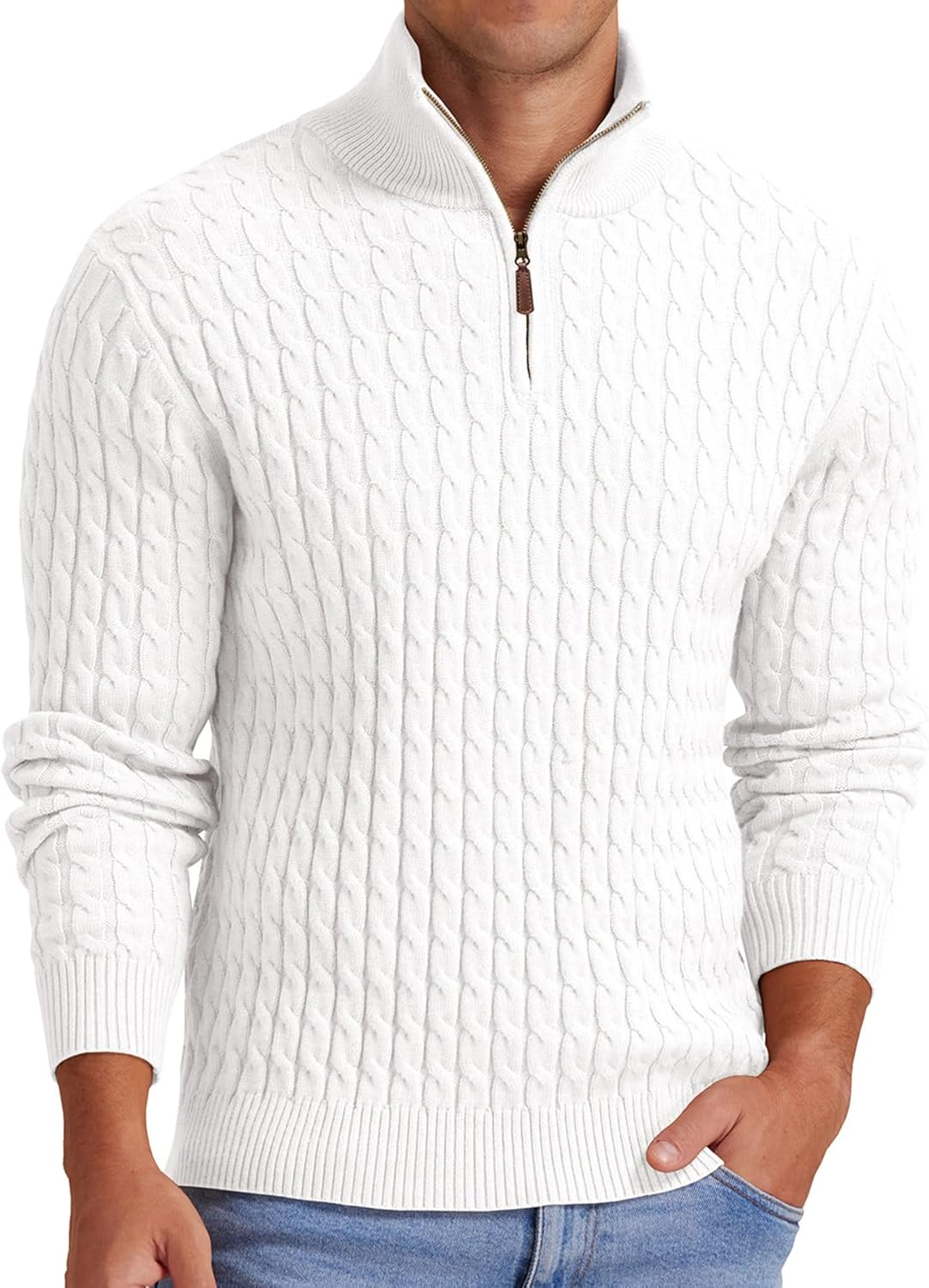 Askdeer Men's Quarter Zip Pullover Sweater for Cozy Style