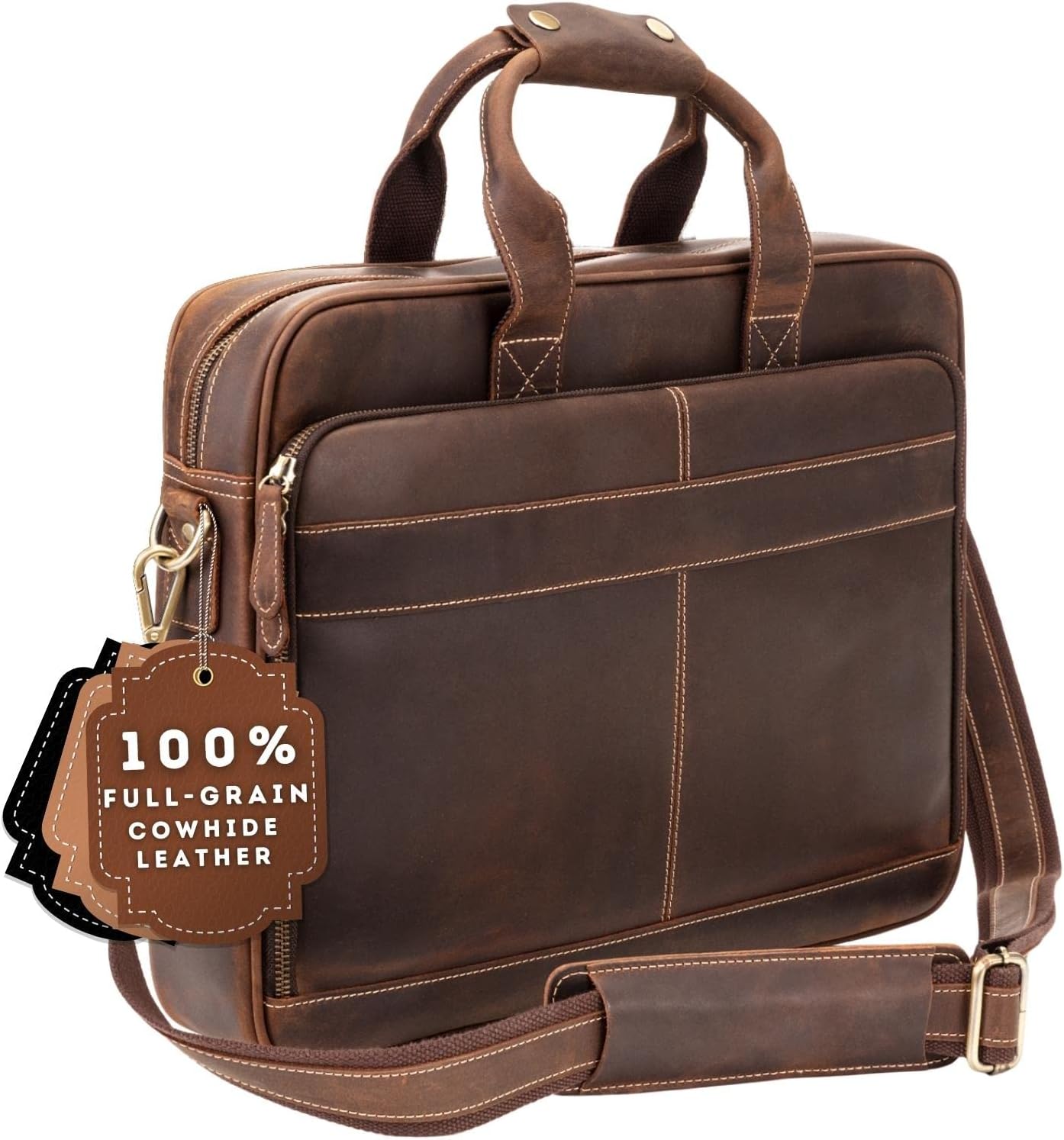 Luxorro Full-Grain Leather Briefcase for Men - Stylish Laptop Bag