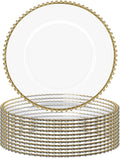 MAONAME 13ft Clear Charger Plates Set of 12 - Gold Beaded Rim