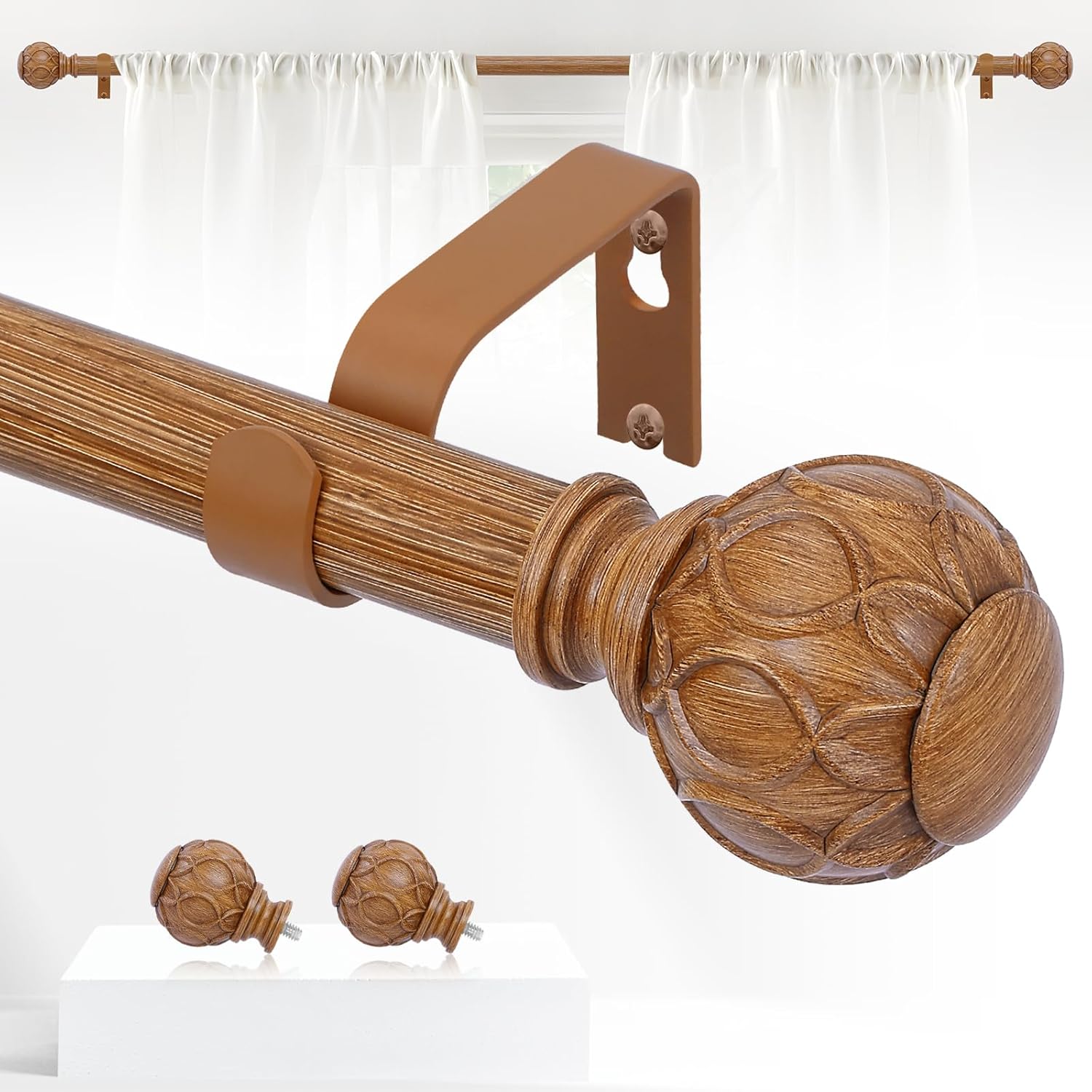 Adjustable Wood Curtain Rod 18-60, Strong & Stylish, TANGWIN