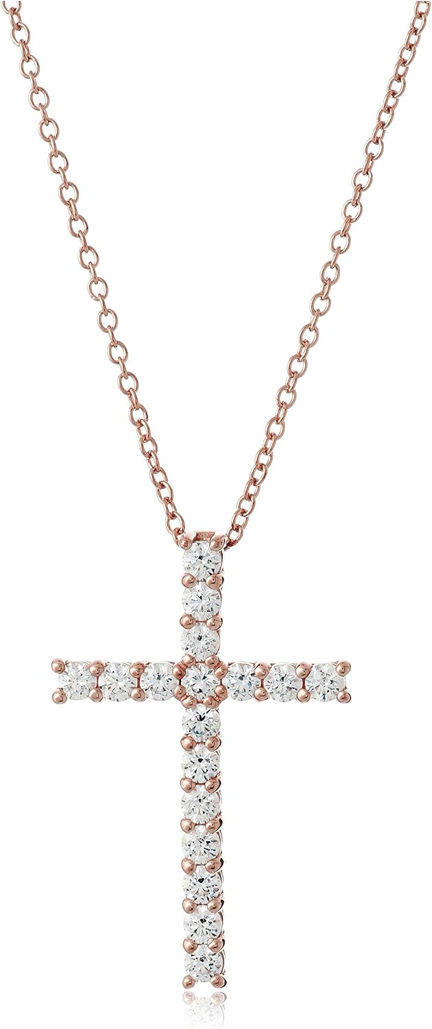 Elegant 18in Cross Pendant Necklace with Zirconia Stones