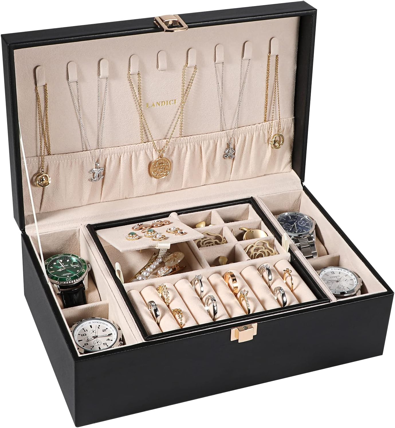 LANDICI 2-Layer Watch & Jewelry Organizer