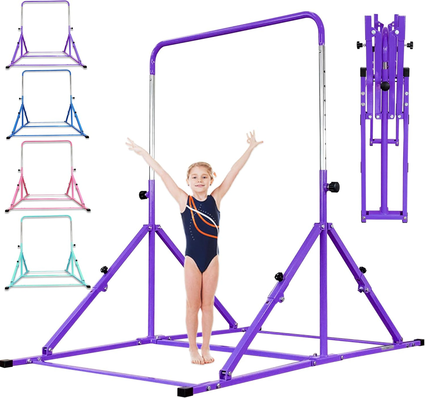 Foldable Gymnastic Bar for Kids with 9 Height Levels and Mat