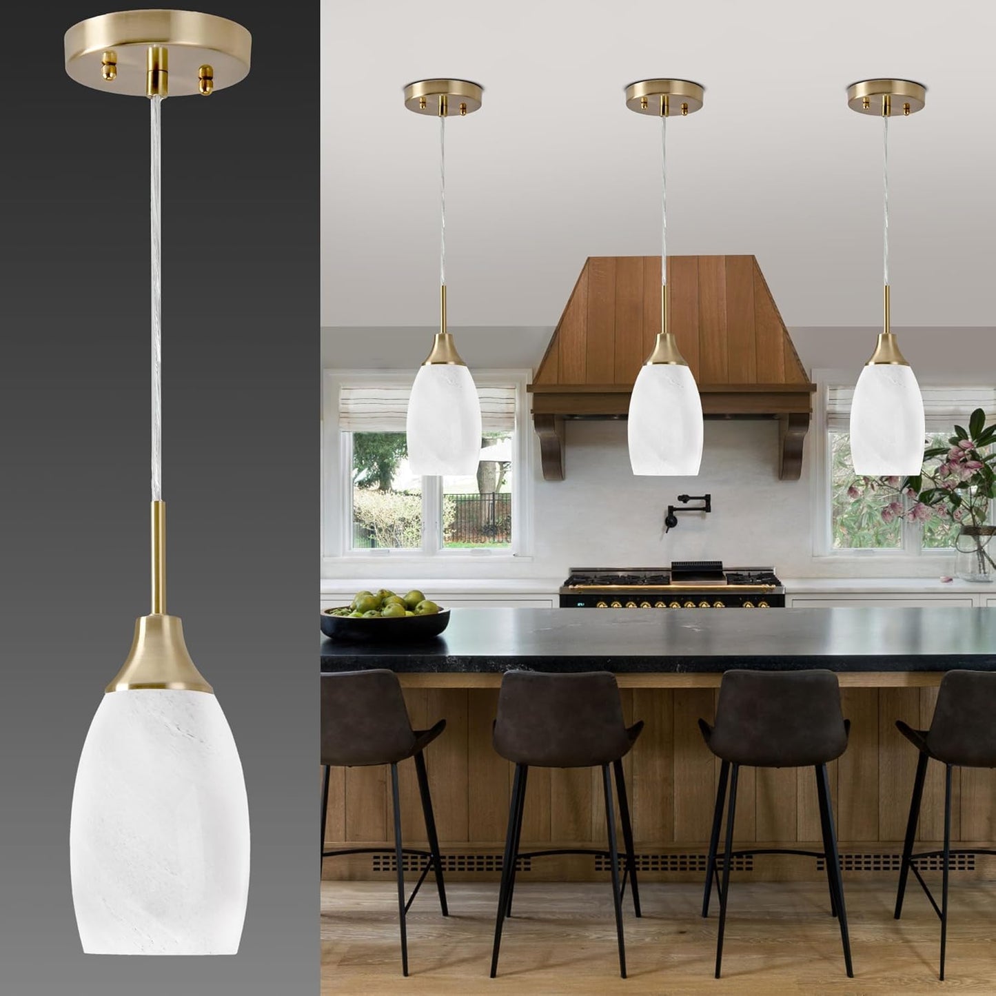 Mini Glass Pendant Light with Handblown White Swirl Art Glass