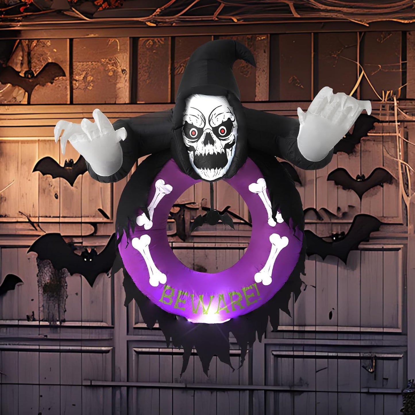 6FT Grim Reaper Wreath with LED Lights for Spooky Decor