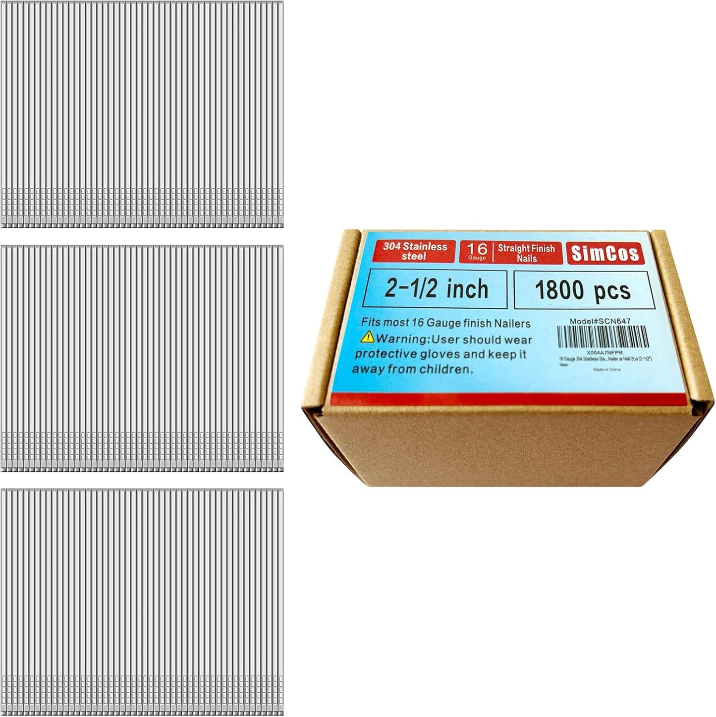 16 Gauge Stainless Steel Finish Nails for Nail Guns - 1800 Pack