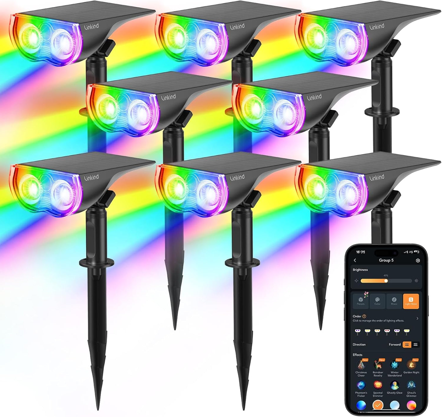 Linkind Smart Solar Spot Lights Outdoor with Color Changing Control