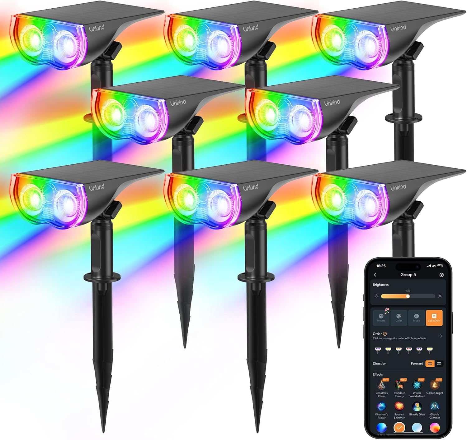 Linkind Smart Solar Spot Lights Outdoor with Color Changing Control
