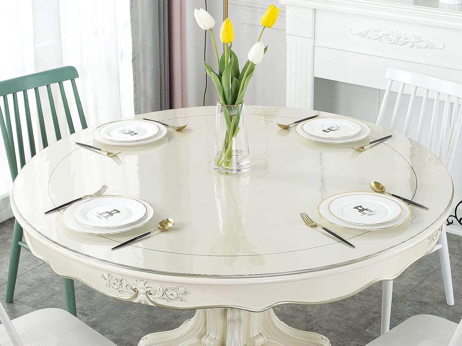 Clear Round Table Protector for Dining Room & Office Use