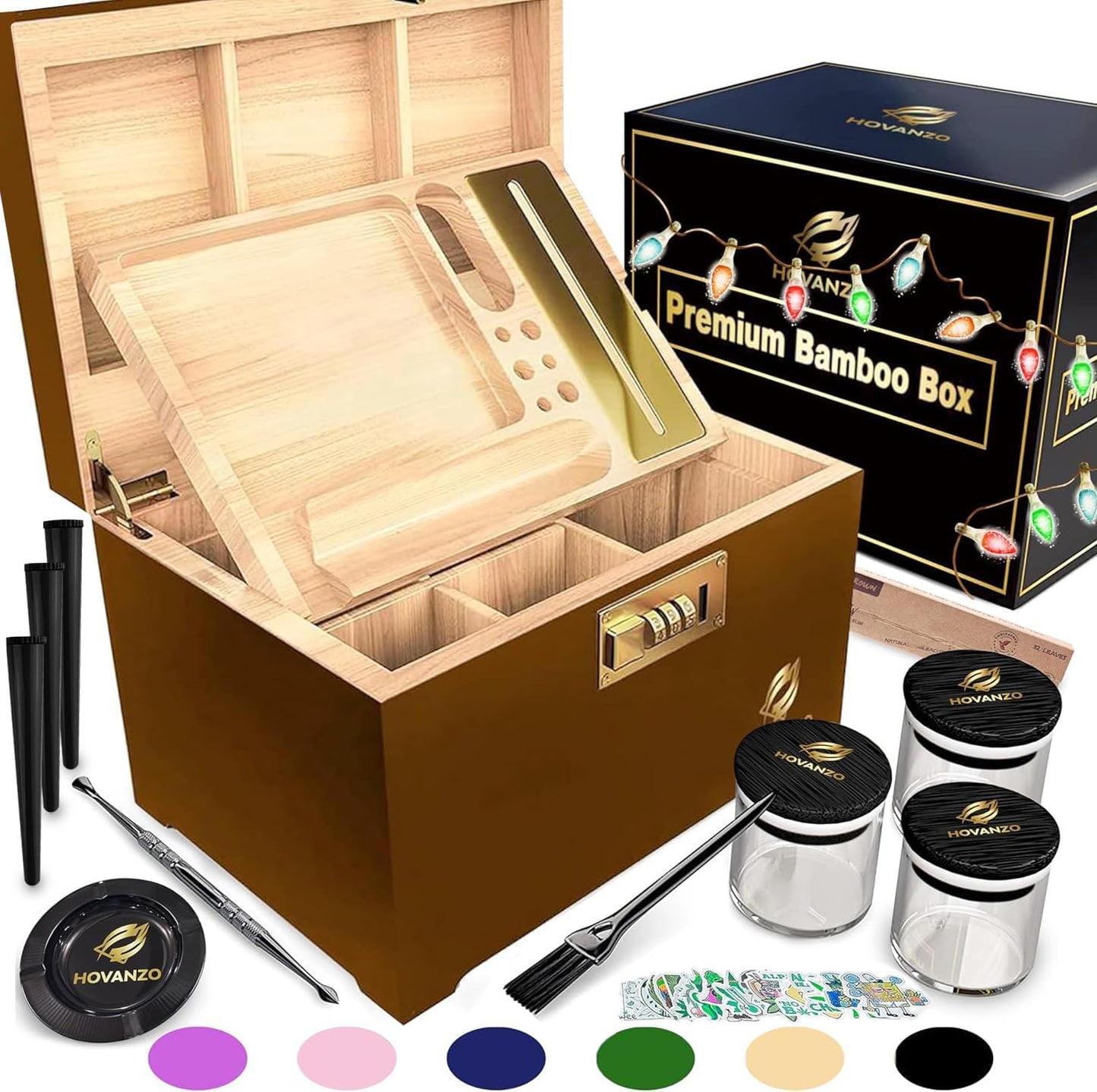 Premium Large Bamboo Storage Box with Removable Tray and Lock