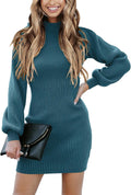 Stylish Long Sleeve Mock Neck Bodycon Dress for Women in Rib Knit