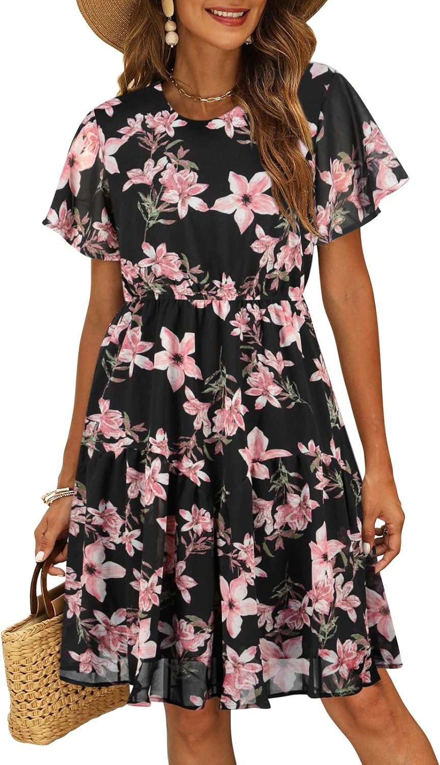 Manydress Women's Chiffon Floral Dresses for Summer Style