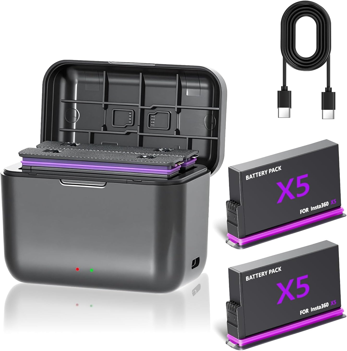 2 Pack 360 X5 Batteries & Charger for Insta360 X5 Camera