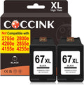 COCCINK 67XL HP67XL Black Ink Cartridges (2 Pack) - High Yield