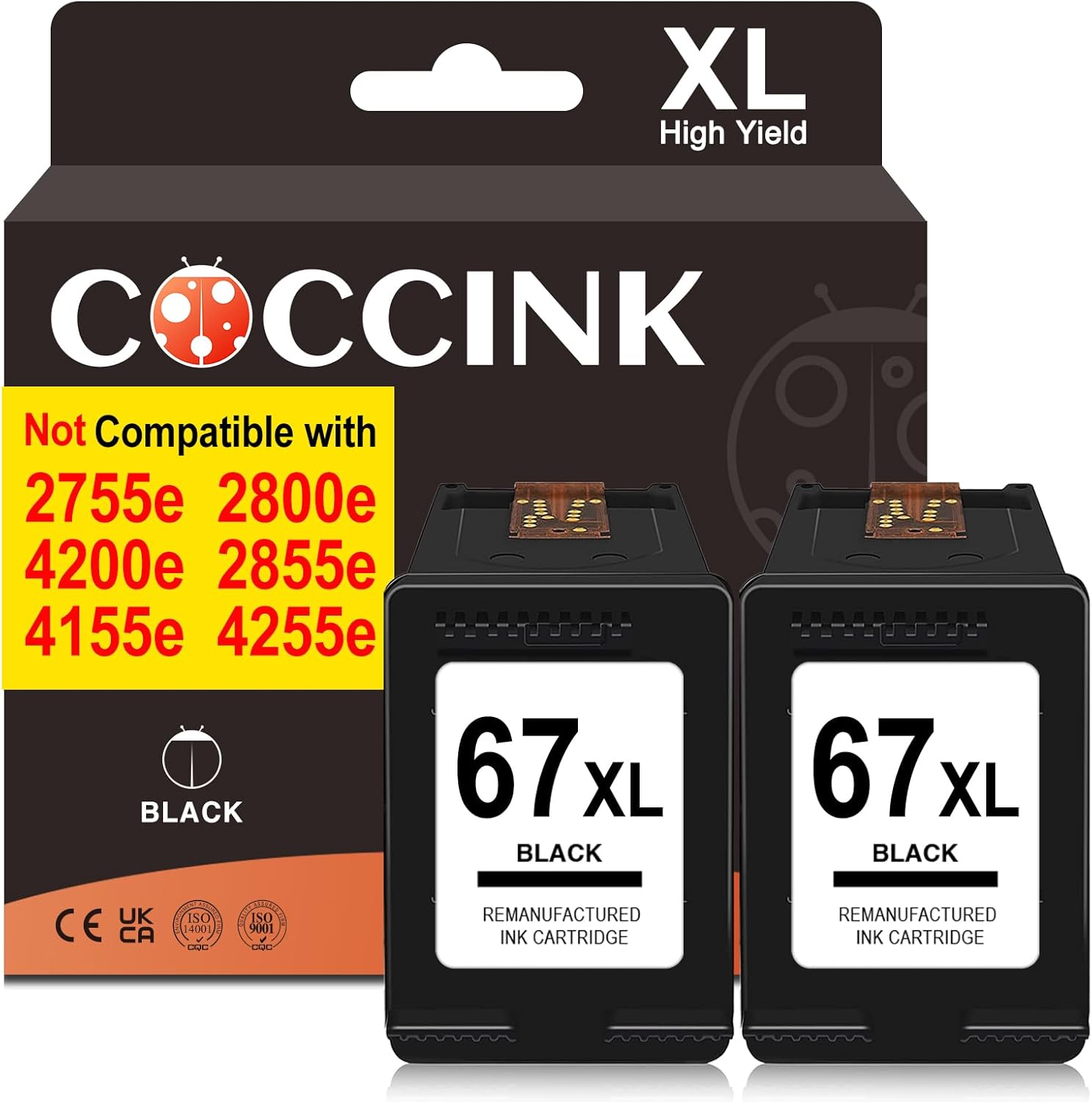 COCCINK 67XL Black Ink Cartridges for HP Envy Printers