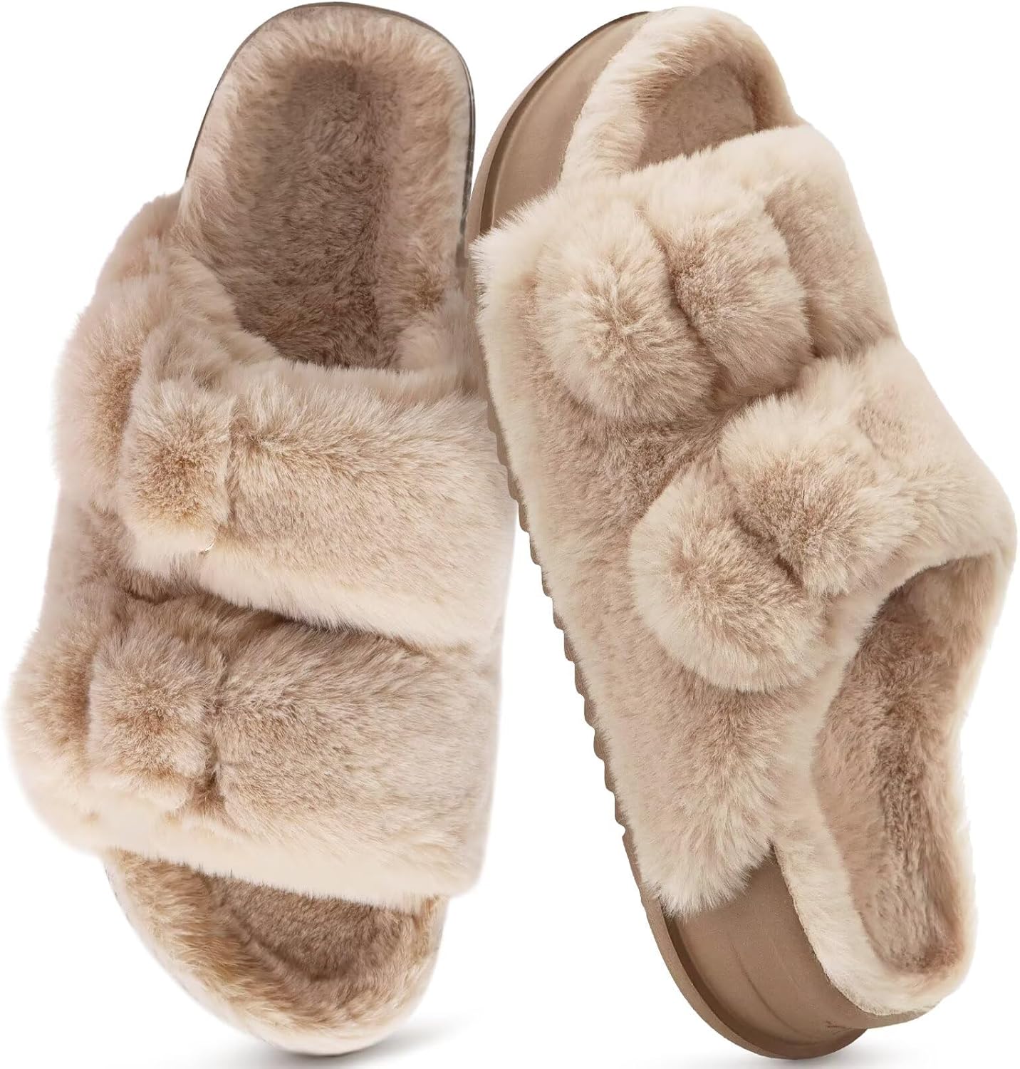 KuaiLu Women's Fluff Slippers with Arch Support for Comfort