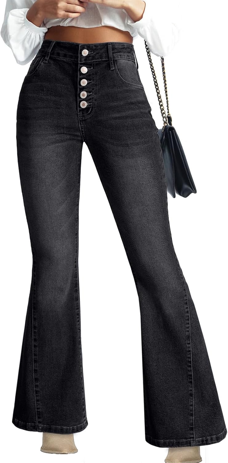 Trendy Flare Jeans for Women High Waisted Stretchy Bell Bottoms