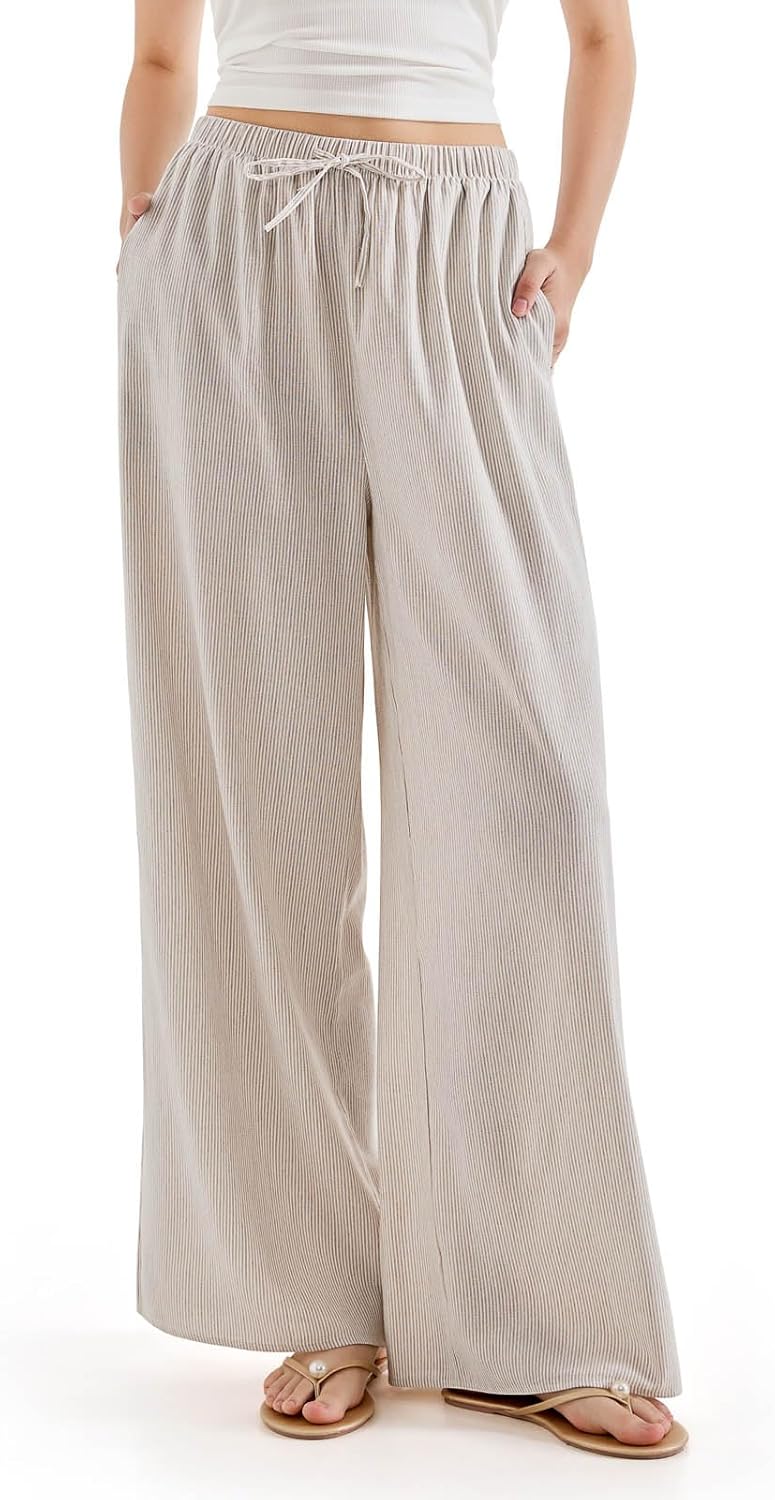 SUUKSESS Women Wide Leg Linen Pants for Summer Comfort