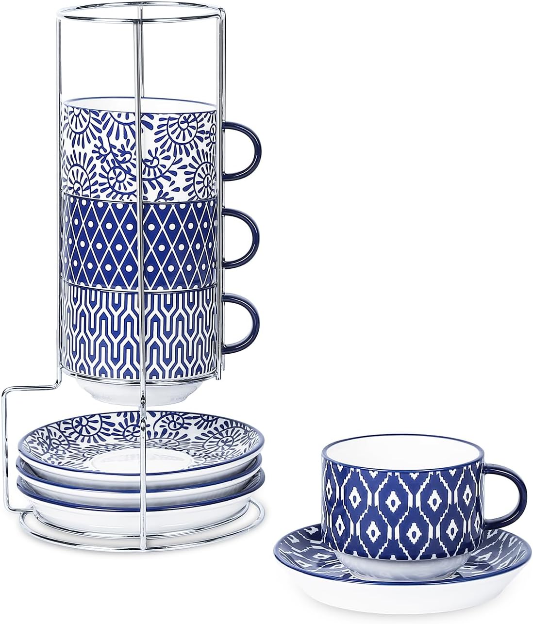 Selamica Ceramic Cappuccino Cups Set of 4 with Metal Stand