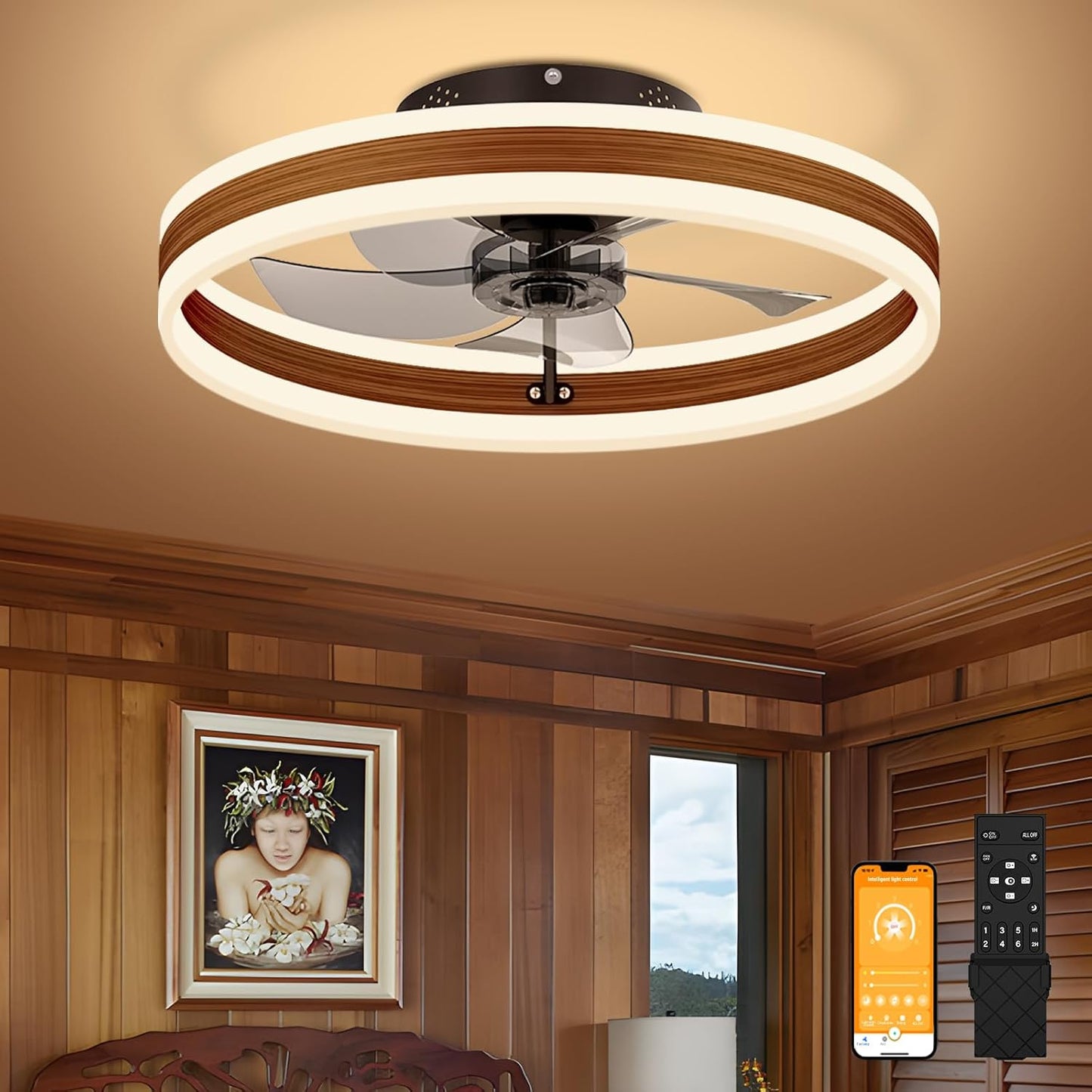 VOLISUN Low Profile Ceiling Fan with Lights and Remote Control