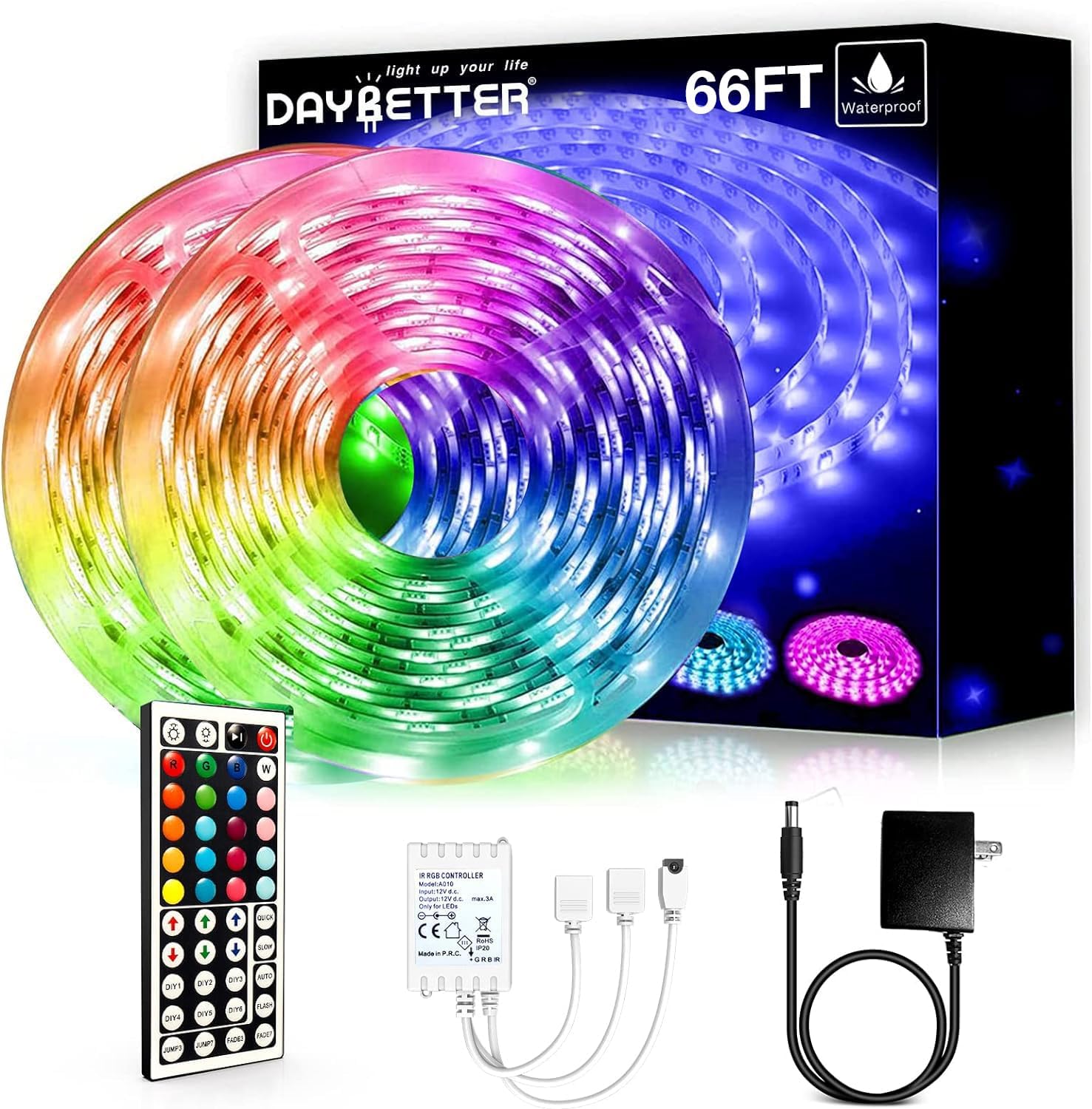 DAYBETTER Waterproof LED Light Strips 66ft for Indoor Outdoor Use