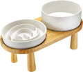 Ceramic Slow Feeder and Water Bowl Set 14oz + 30oz White - Elevated