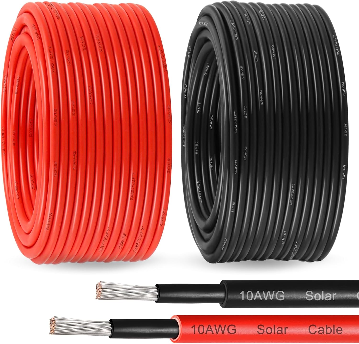10 AWG Solar Panel Wire - 100Ft Black & Red Tinned Copper Cable