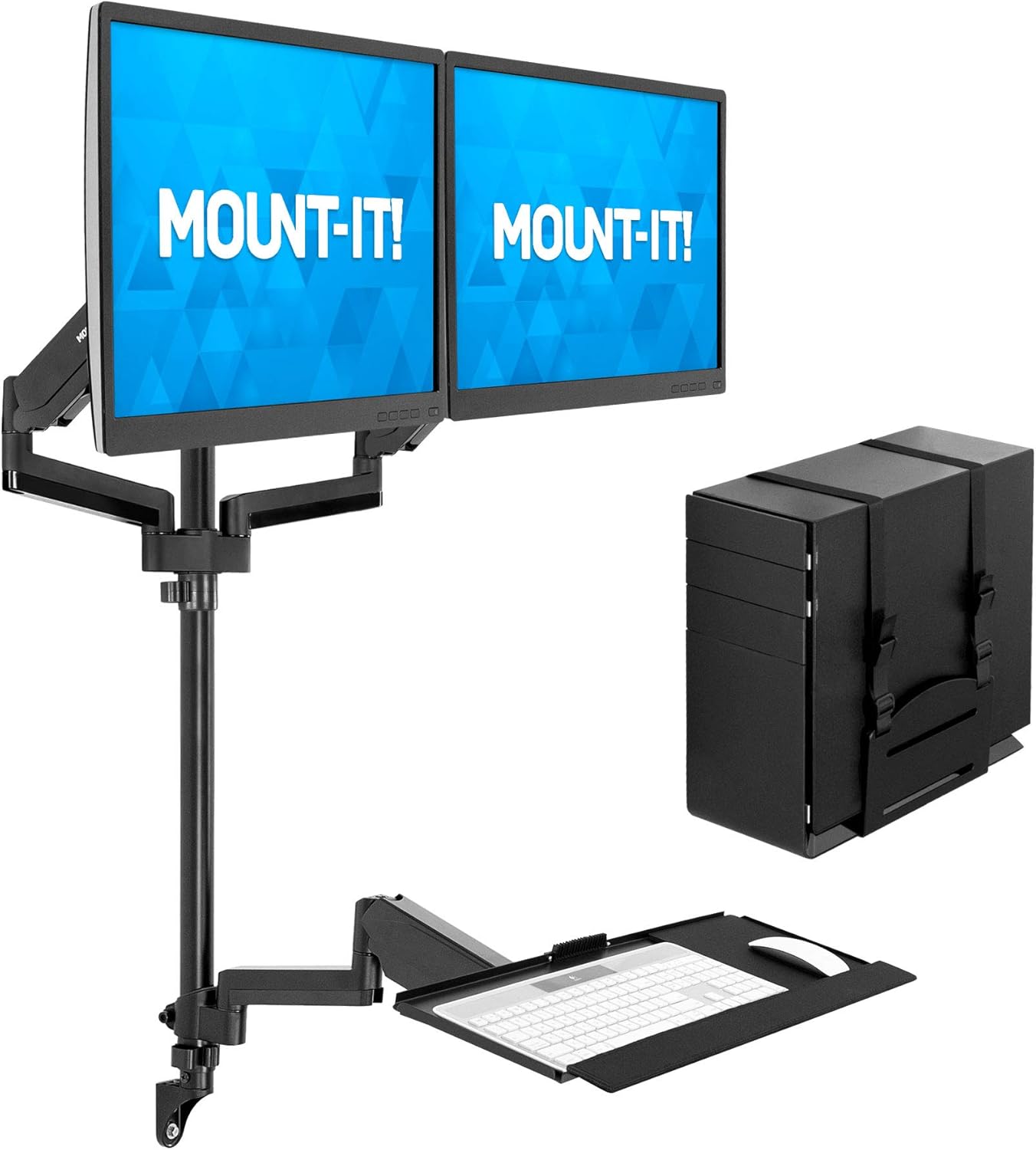 Mount-It! Dual Monitor Wall Workstation - Full Motion, Height Adjustable