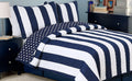 Sailor Star Cotton Quilt Set - Nautical Navy Blue Reversible Queen